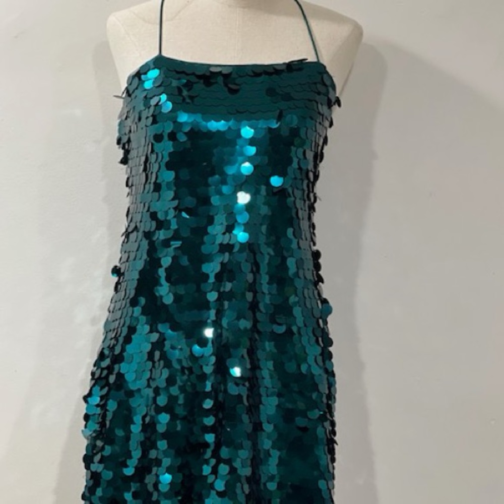 Teal Sequin Sleeveless Dress